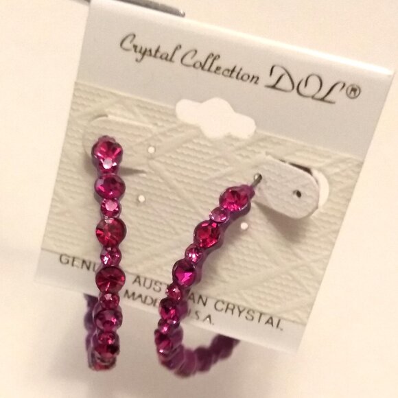NEW Genuine Pink Purple Austrian Crystal Large Round Hoop Earrings 45mm - Picture 4 of 7
